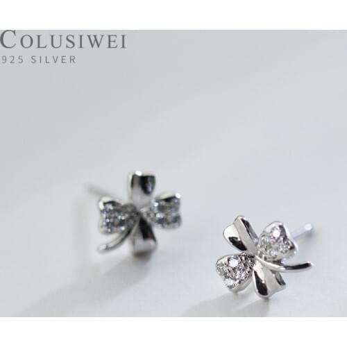 Colusiwei Lucky Four Leaf Clover Stud Earrings for Women Authentic 925 Sterling Silver Dazzling Clear CZ Anti-allergy Jewelry
