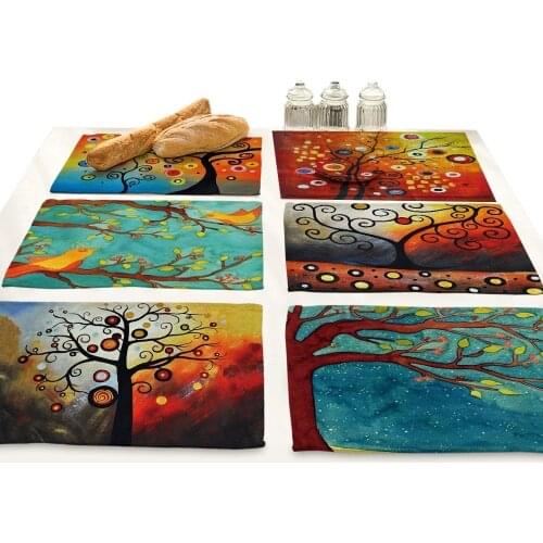 Colour Decoration Trees Printed Dining Table Mats Flowers Plants Placemat Bowl Drink Coasters Home Accessories Kitchen Tools Bar