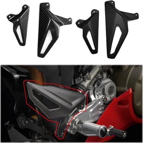 For Ducati Panigale V4 V4S Carbon Fiber Motorcycle Rearset Heel Guard Plates Covers Protector 2018-2020