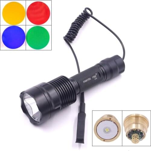 12x7135 Circuit Driver 4.2A 1-Mode C12 CREE XP-L HI V3 LED on Copper Base Hunting Flashlight+Dual Mode Remote Switch+Red Filter