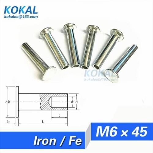 [Fe-M6*45] Free Shipping 50PCS M6 series flathead semi-tubular rivets M6*45MM steel rivets for furnitures