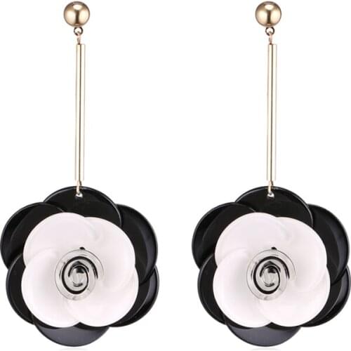 Temperament Big Acrylic Rose Flower Drop Earrings For Women Bohemian Holiday Party Jewelry Red Green White/Black