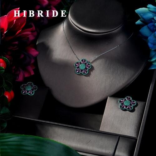 HIBRIDE BEST QUALITY BRILLIANT CRYSTAL ZIRCON EARRINGS AND NECKLACE BRIDAL JEWELRY SET WEDDING DRESS ACCESSARIES N-191