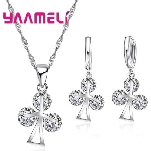 Exquisite Small Pendant Necklace+Drop Earrings Plum Blossom Shape Solid 925 Sterling Silver Jewerly Sets For Women Usual