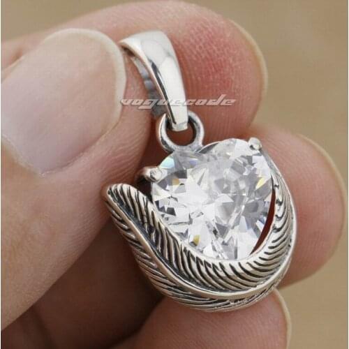 925 Sterling Silver Feather White CZ Stone Heart Fashion Pendant 9J012 Just Pendant