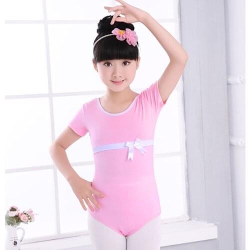 Short Sleeves Summer Ballet Leotard For Children Girls Gymnastics Leotard Ballerina Bodysuit Dancewear Kids Pink Unitard Costume