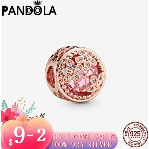 BEST Selling 925 Sterling Silver Sparkling Pink Daisy Flower Charms Beads fit Original Pandora Charms Bracelet Jewelry Gift