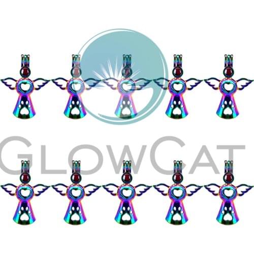 10x C572 Rainbow Colors Angel Wings Paw Pearl Cage Locket Pendant Essential Oil Diffuser Bead Cage DIY Jewelry Locket For Oyster