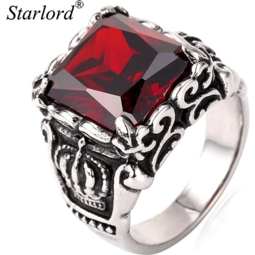 Starlord Stainless Steel Ring Men Jewelry & Gift Box Trendy Fashion Jewelry For Women Red Austrian Crystal Ring GR811