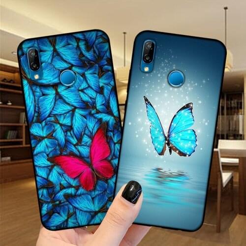 Blue Butterfly Soft TPU Silicone Black Phone Case Cover For Huawei P40 Lite E P10 P20 Lite P8 P30 Lite Pro