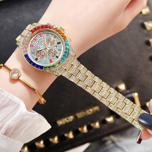 Occident Women Set Diamond Mens Iced Watch Hip Hop Hipster Fashion Large Dial Calendar Quartz Watch All Stars