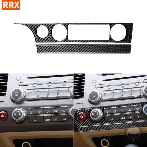 For Honda Civic 8 Gen 2006-2011 Black Carbon Fiber Stickers Air Conditioning Panel AC Button Frame Interiors Car Accessories