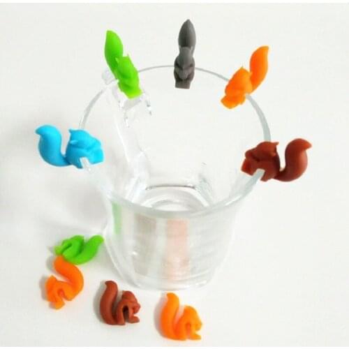 New 5PCs/ Lot Squirrels Shaped Silicone Tea Bag Hanging Tea Bags Pet Holder Wineglass Label Dolce Gusto Coffee Party Bar Supplie