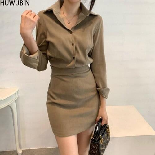 2021 Autumn New French Retro Polo Collar Niche Hepburn Style High-End Temperament Waist Bag Hip Slim Fashion Dress