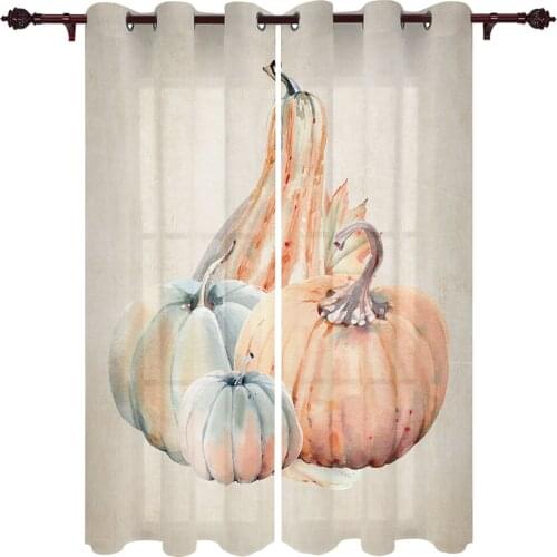 Autumn Pumpkin Watercolor Retro Window Curtains Kitchen Bedroom Drapes Home Decor Luxury Living Room Backdrop Curtain