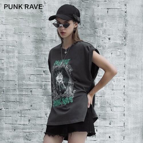 PUNK RAVE Girls New Punk Series O-neck Vest Summer Outside Wear Sleeveless T-shirt Ins Tide Female Tops Streetwear Tees