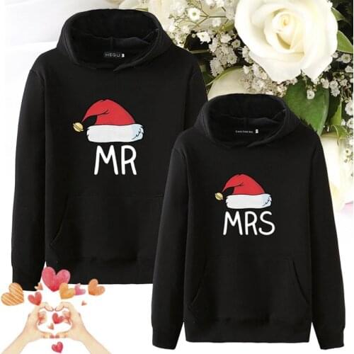 Couples Hoodies Casual Pullovers Gift MR MRS Christmas Hat Couple Hoodies Hoody Women Men Lovers Sweatshirt Lovers