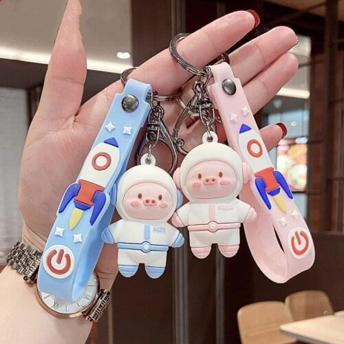 Personality Cartoon Space aerospace Piggy Doll Keychain Couple Backpack Pendant Keyring Creative Cute Car Bag Keychain Key Ornam