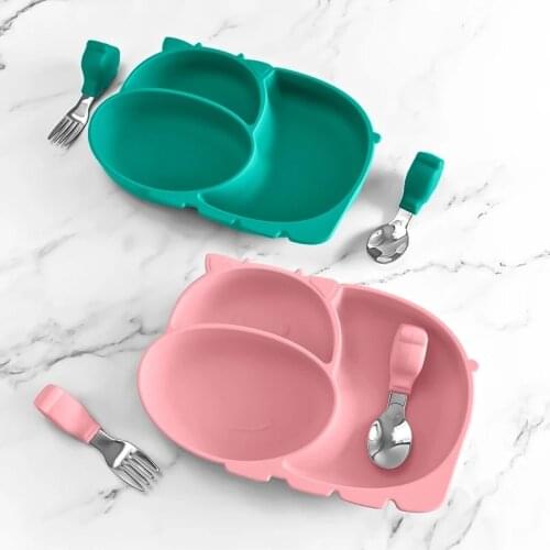 Silicone Baby Bowl Feeding Silicone Plate Kids Bowl For Breakfast Nursning Feeding Tableware Set With Spoon Fork Set