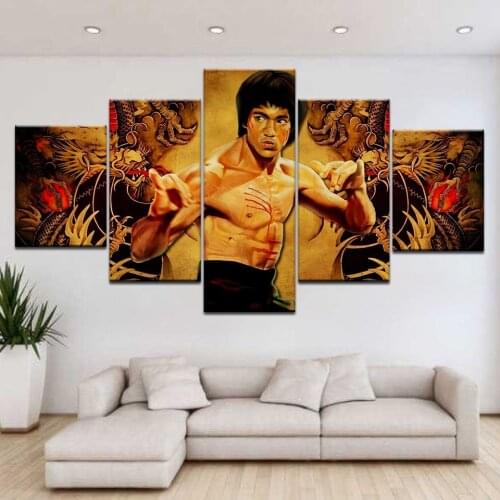 Modern Canvas HD Printed Home Decor 5 Panel Kung Fu Superstar Bruce Lee Poster Framework For Room Wall Art Painting Pictures
