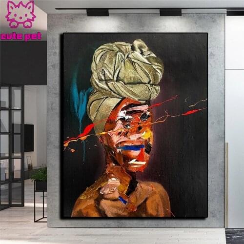 Rhinestone pictures Abstract african woman art diy diamond embroidery diamond painting full square round drill mosaic art decor