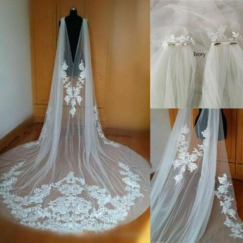 2021 Bridal Veil Wedding Veil Cathedral Length Wedding Cape Bridal Jacket Cloak Long Lace Appliques Shoulder Veil 3//3.5/4Meters