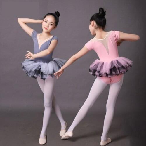 Children Cotton Gymnastics Leotard Ballet Dress Kids Short Sleeve Dance Leotard Tutu Dance Wear Ballerina Clothes for Girls
