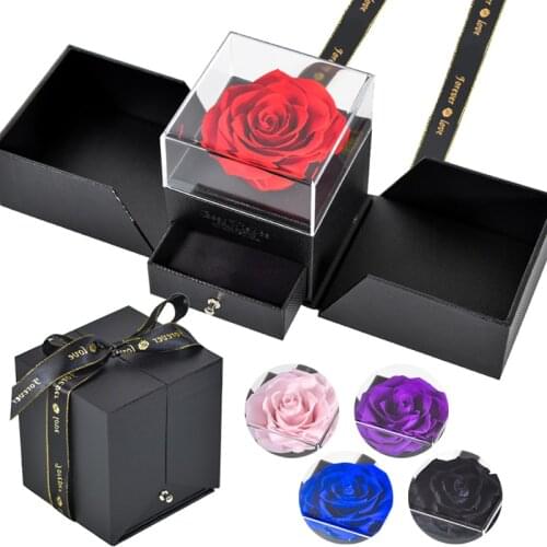 Eternal Rose Preserved Flower Jewelry Box Girl Women Earrings Necklace Lipstick Makeup Storage Wedding Mother Valentines Gift