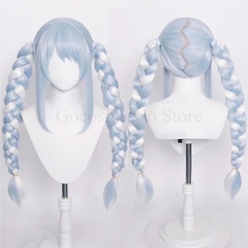 VTuber Usada Pekora Wig Braids Thick Ponytails Hololive Fantasy Bunny Girls Cosplay Blue White Synthetic Long Braided Hair