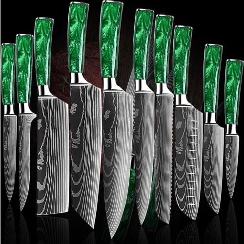 Japanese Kitchen Knives Damascus Laser Pattern Chef Santoku Cleaver Slicing Utility Gyuto Boning Knife Cooking Tools Sashimi