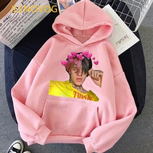 Pink Love Lii Peep Print Hoodie Women Clothes 2021 Vogue Winter Long-Sleeved Sweatshirt Femme Plus Velvet Tracksuit Streetwear