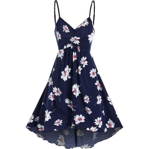 Summer Floral Print Ruched Cami A Line Dress Casual Spaghetti Strap Boho Sundress Vestidos 2021 Fashion Plus Size 3XL