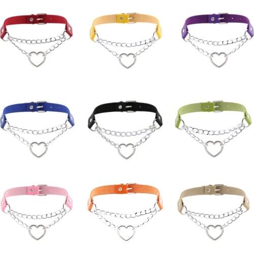 16Color Cosplay Harajuku Punk Rock Gothic Necklace Sexy Pu Leather Heart Round Spike Collar Choker Necklace Body Accessories