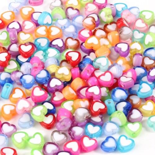100/200pcs Multicolour Acrylic Heart Flower Mixed Plated Beads for Children Beads for Jewelry Making DIY Bracelet wholesale