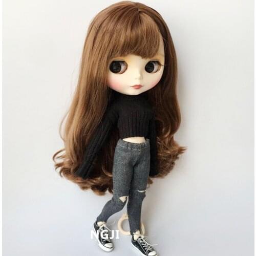 2pcs/set Blyth Doll Clothing Long sleeve Sweater t-shirt+Ripped Jeans for barbies,Azone,Blyth pants for 1/6 doll accessories