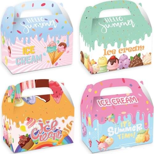 4pcs Candy Box Cake Gift Bags Snack Container For Kids Ice Cream Theme Birthday Party Baby Shower Supplies Decoration