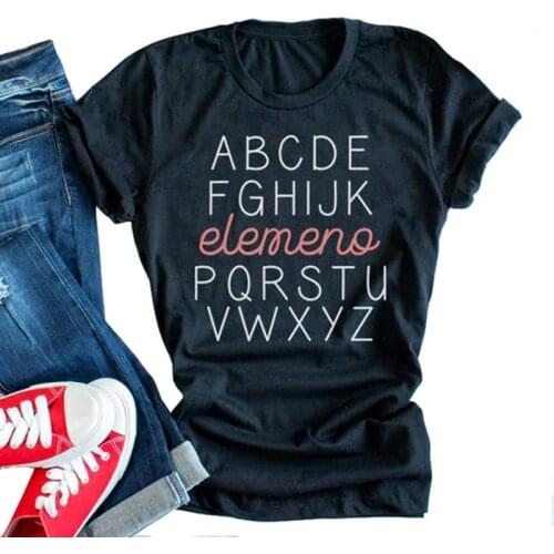 Abcdefghijk Element Pqrstuvwxyz Womens Funny Teacher Letter Printed T-Shirt Casual Summer Graphic Tee Tops 100% Cotton T Shirt
