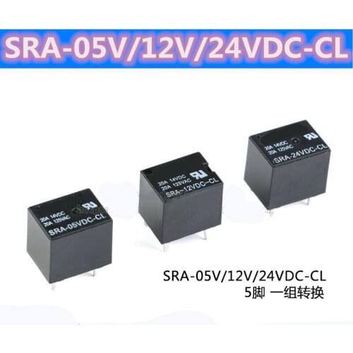 Free shipping: 20PCS SRA-05VDC-CL SRA-12VDC-CL SRA-24VDC-CL 5PINS 20A Automobile relay New original
