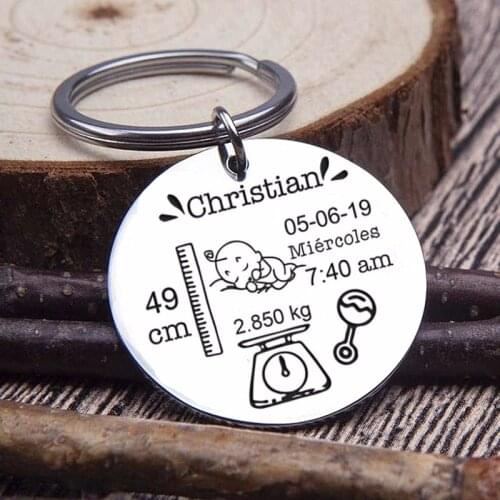BABY STATS KEYCHAIN PERSONALIZED BIRTH CHILD NAME DATE OF BIRTH WEIGHT HEIGHT FOR NEWBORN COMMEMORATE CUSTOMIZED KEYRINGS GIFT