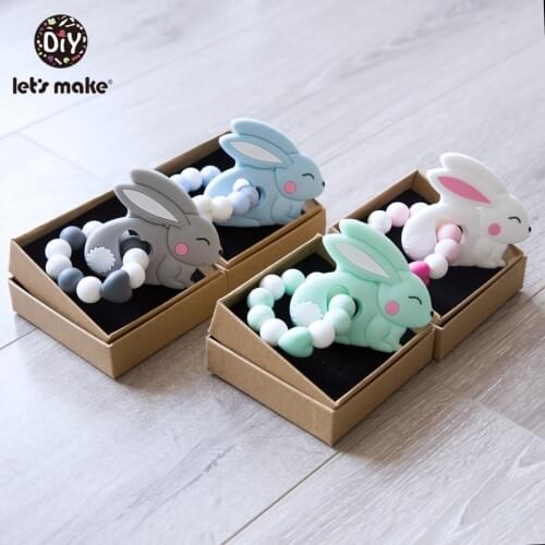 LetS Make Silicone Teething Toys Diy Tiny Rodent Cartoon Rabbit Rattles Clips Food Grade Baby Product Is Making Baby Teether