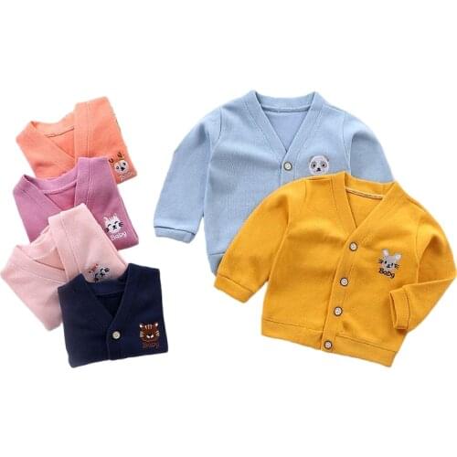 Childrens Knitted Cardigan Solid Jacket Coat Sweater Spring Autumn Baby Boy Girl Single Top Clothes Kids V-neck Sweater Coats