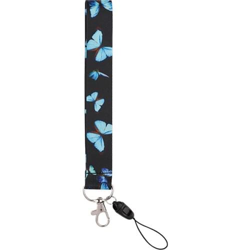 ER851 Blue Monarch Butterfly Short Lanyards Id Badge Holder Keychain ID Card Pass Gym Mobile Badge Holder Lanyard Key Holder