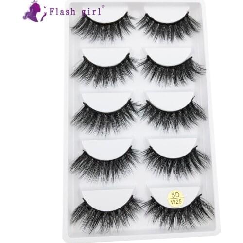Flash Girl False Eyelashes Natural Long Handmade Eyelashes Makeup Tools 5 Pairs 5D Faux Mink Eyelashes