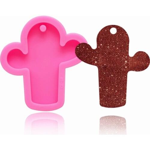 HMZCN Bright Glossy Cactus Keychain Mold Uv Resin Liquid Silicone Mould Craft For Diy Necklace Charms Making Jewelry Resin Mould