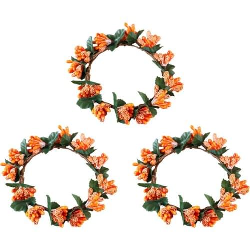Artificial Flower Wreath Party Home Decoration Candle Ring Ornaments Wedding Simulation Orange 3PCS Thanksgiving Fake Plant