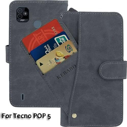 Leather Wallet Tecno POP 5 Case 6.1" Flip Fashion Luxury Front Card Tecno POP 5 Cases Cover Magnetic Phone Bags