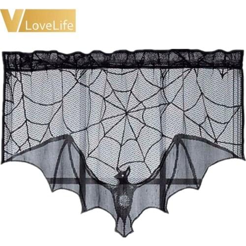 Halloween Fireplace Lace Black Table Cloth Spiderweb Bat Tablecloth Polyester Home Landshade Topper Lamp Decorations Table Decor