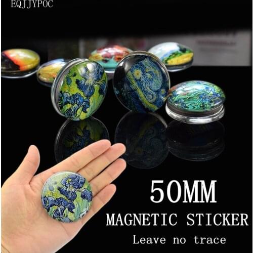 Van Gogh Magnetic Sticker 50Mm Irises Starry Night Sunflowers Art Glass Crystal Landscape Fridge Magnet for Refrigerator Decor