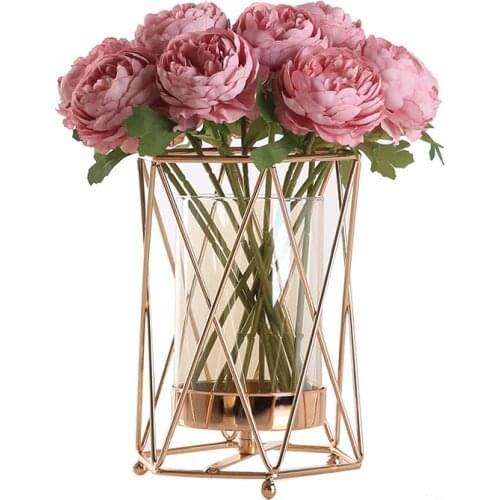 Creative Nordic metal iron geometric glass Gold vase Living room decoration Flower arrangement Modern home decoration vases