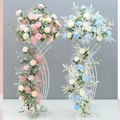 4 PCS Flower Vase Floor Vases Column Stand Metal Road Lead Wedding Centerpiece Geometric Pot Table Rack For Home Event Decor